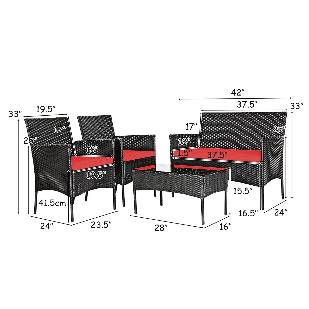 4 Pcs Cushioned Patio Rattan Furniture Set Y316