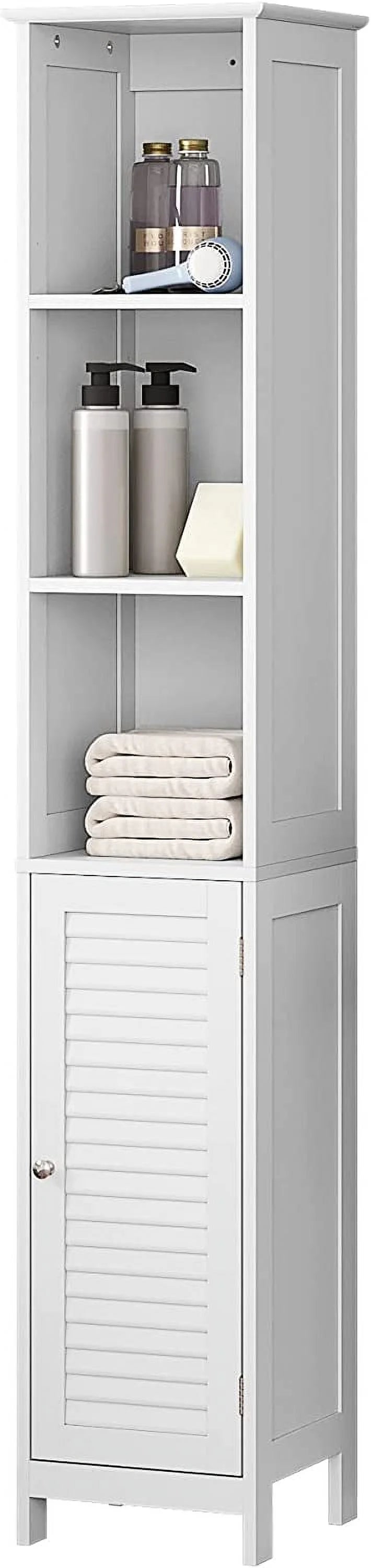 White Tall Narrow Wood Bathroom Storage Cabinet P6530
