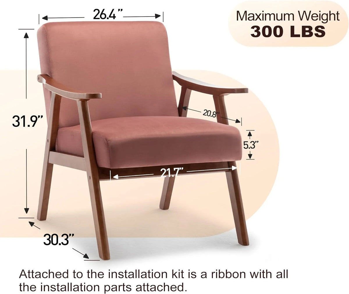 Mid-Century Modern Velvet Accent Chair with Solid Wood Frame G35833