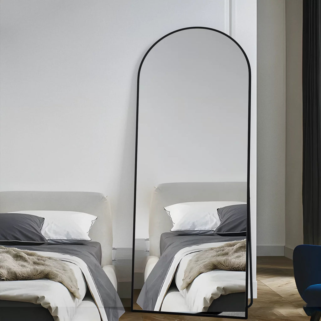 Black Arched Full Length Floor Mirror with Stand Y571932