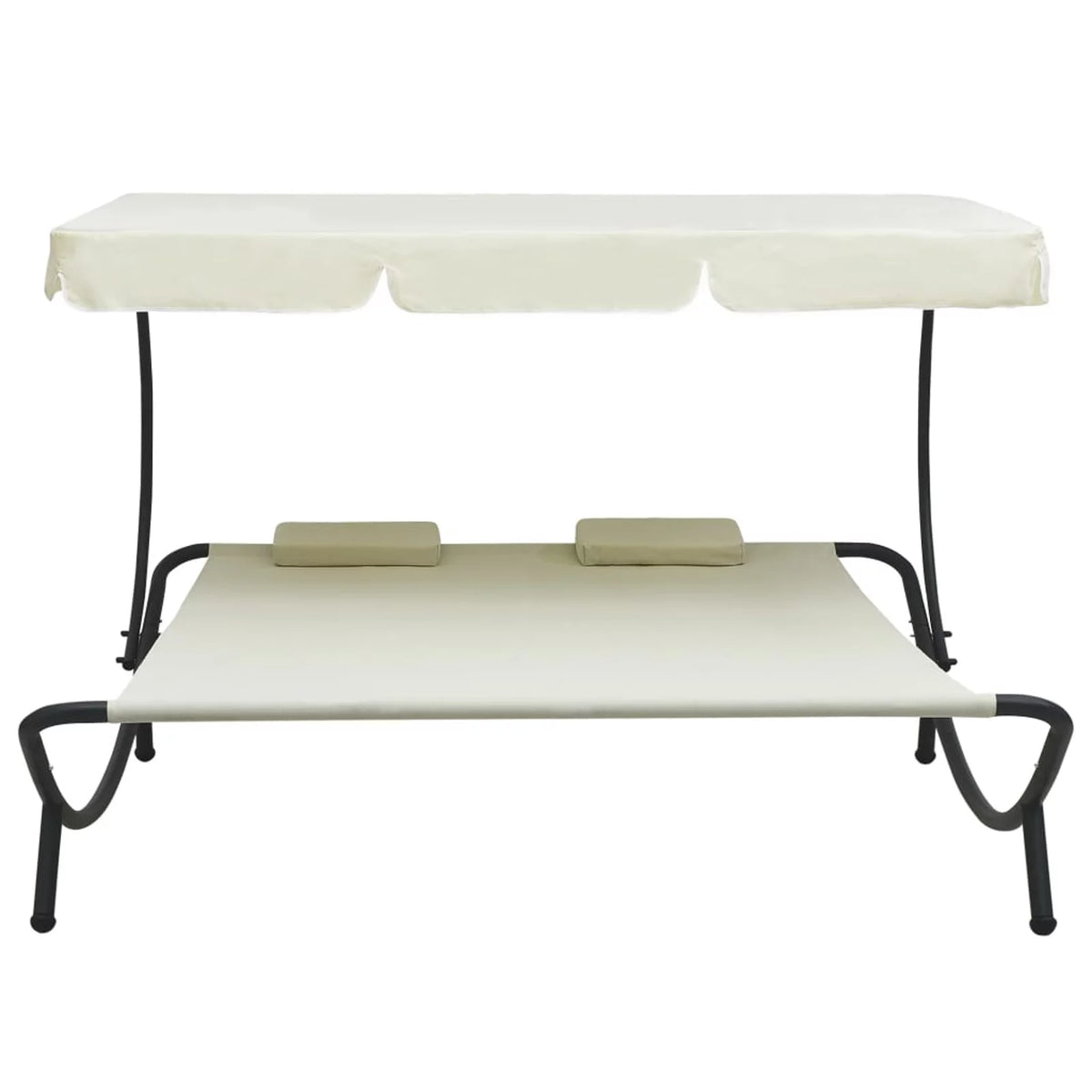Outdoor Lounge Bed with Canopy and Pillows Fabric Steel Frame Cream S818