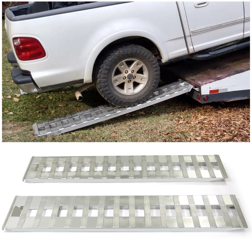 Pair Truck Trailer Ramps 80" X 15" X 2.3" 6000 LBS Silver Aluminum H88719