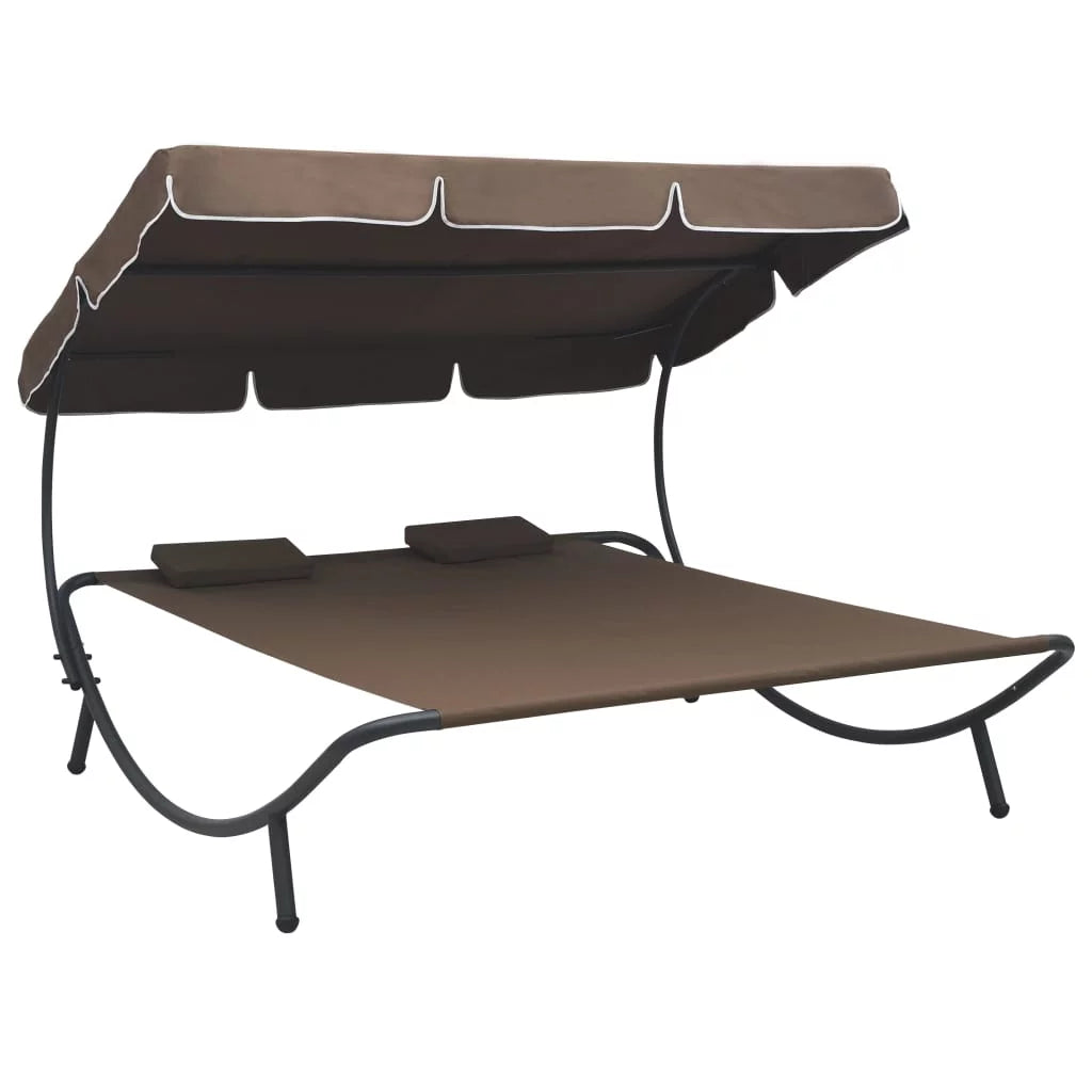 Outdoor Bed with Canopy and Pillows Brown H31945