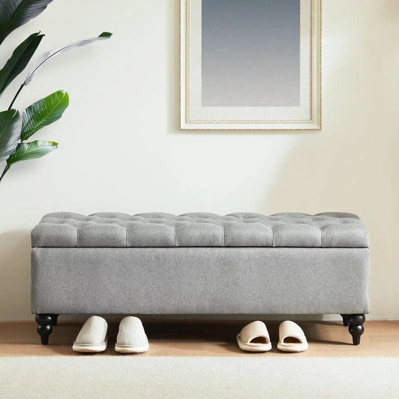 50.2 Inches Grey Upholstered Storage Ottoman Bench S595