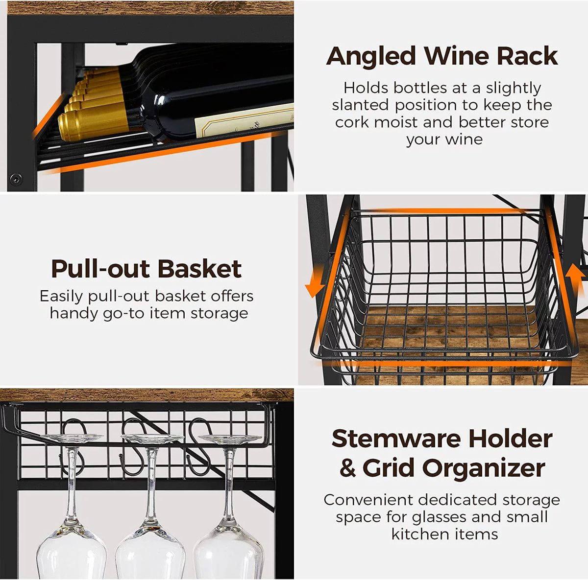 Wooden Kitchen Bakers Rack with Wine Rack and 12 Hooks G340083