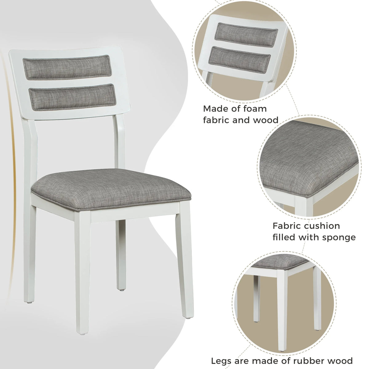 6 Piece Dining Table and Chair Set with 4 Upholstered Chairs and Bench F38561