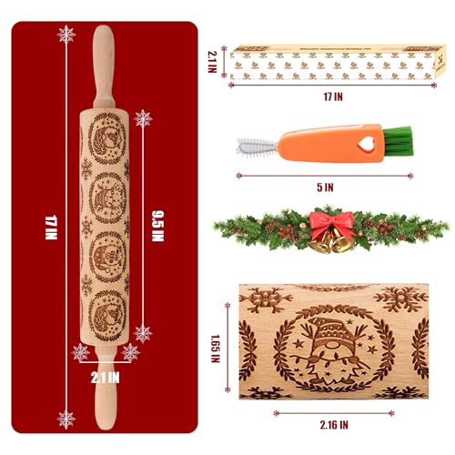 17" Wooden Rolling Pin with Cleaning Brush X990915