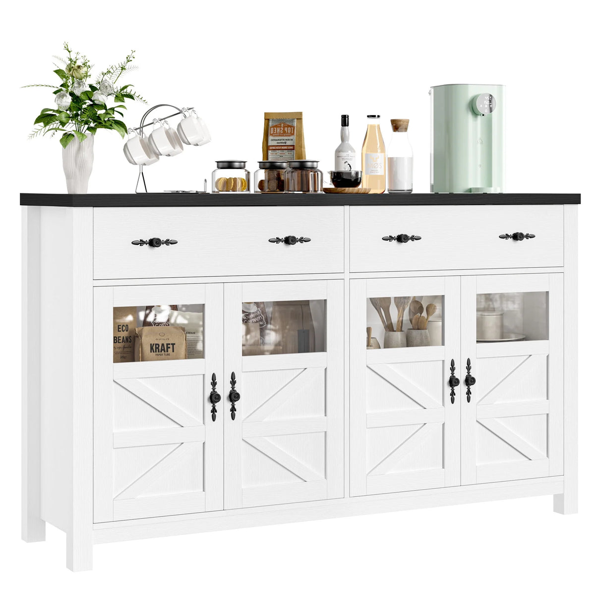 2 Drawer Glass Door Wood Sideboard P308