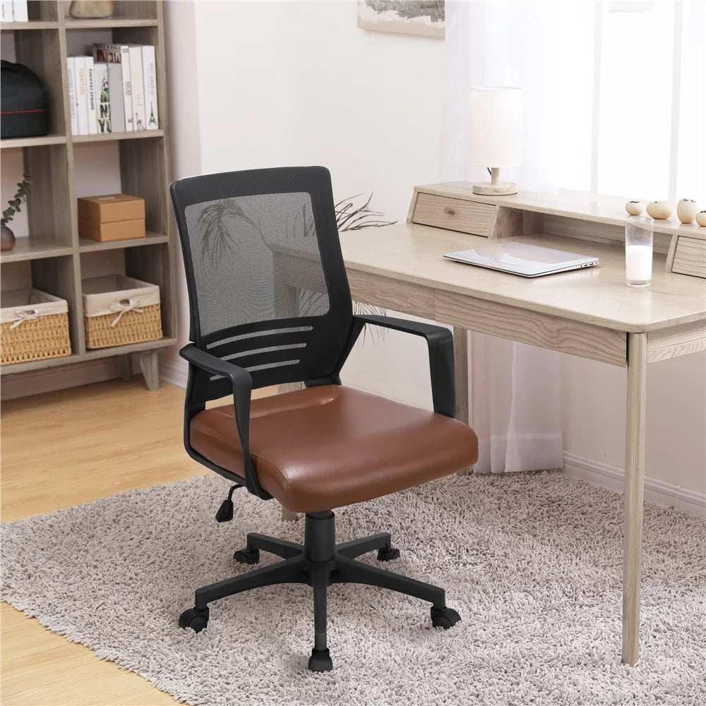 Brown Mesh Ergonomic Office Chair with Armrests E345