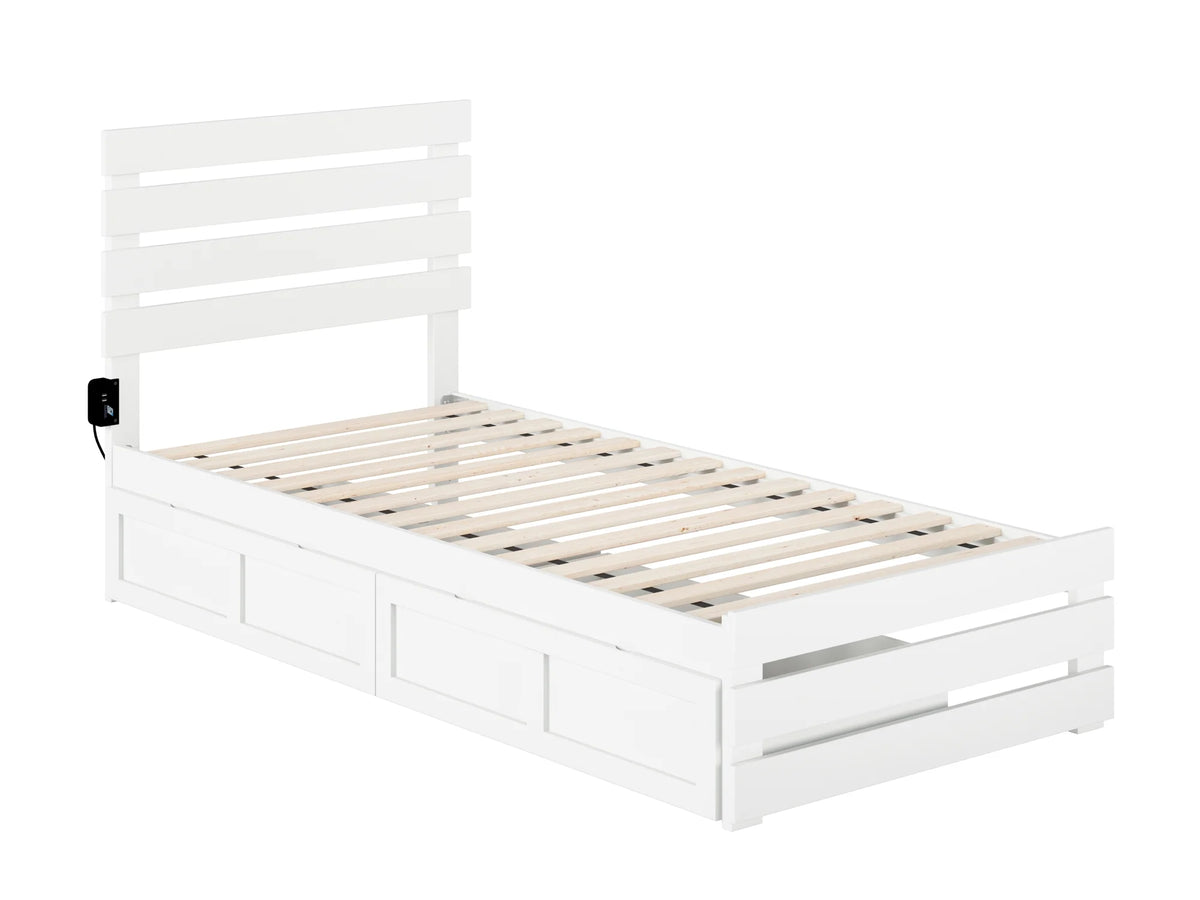 White Twin Extra Long Bed with Footboard and 2 Drawers G55044