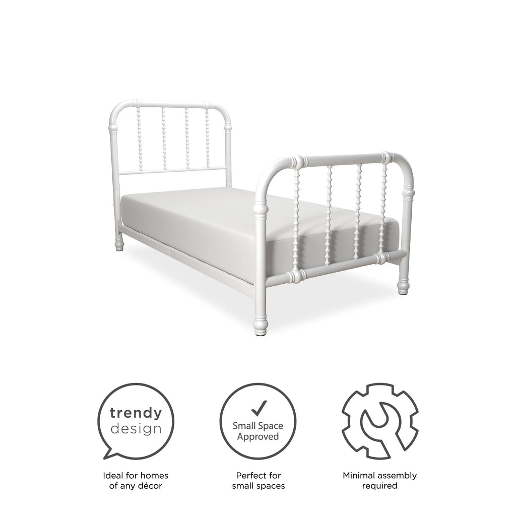 White Twin Metal Bed Frame with Headboard L85878