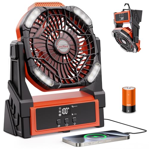 Portable Camping Fan, 20000mAh Rechargeable Battery Operated Fans with Lights, 4 Speed, Adjustable Brightness (Blue Black) K755