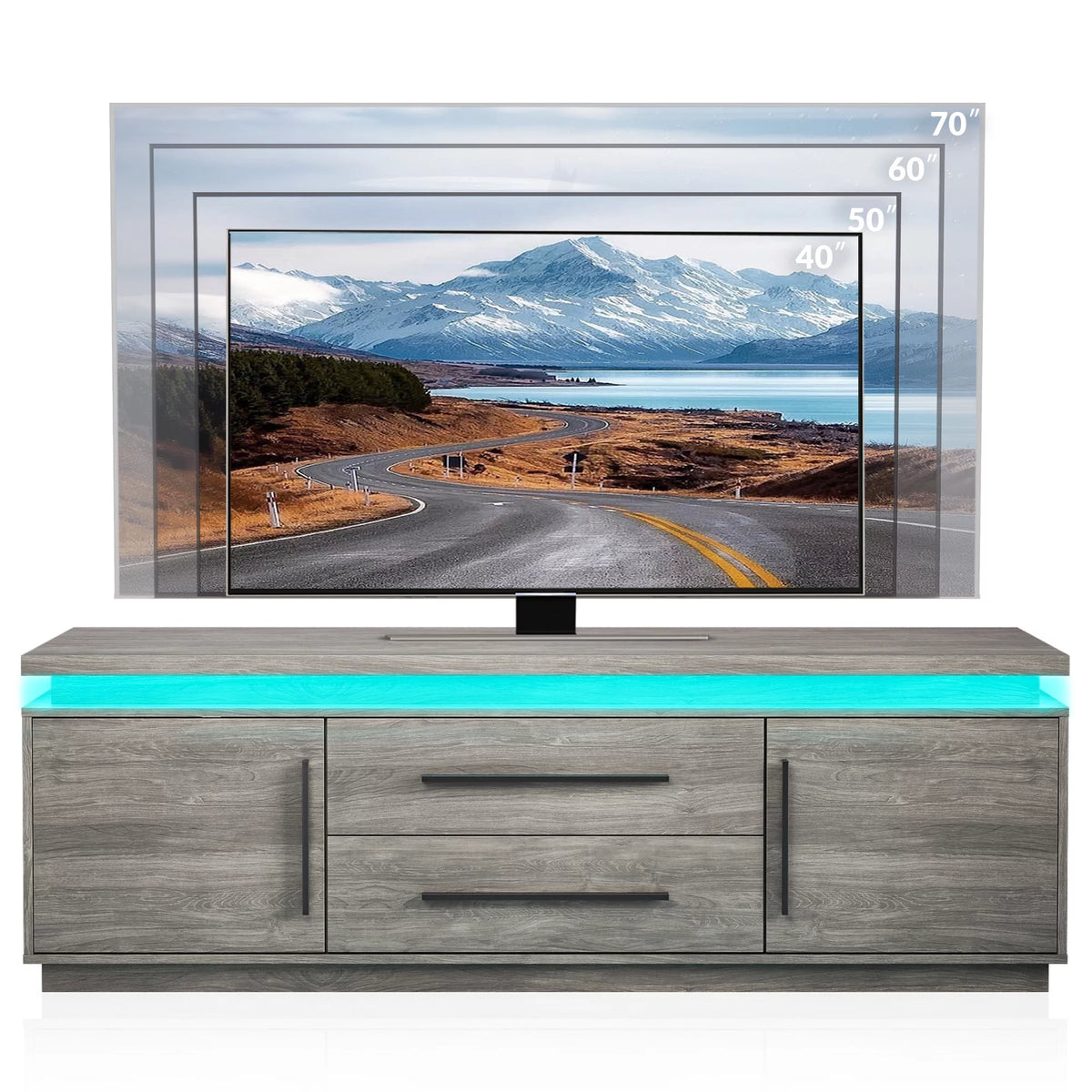 67" TV Stand with LED Lights and Cabinets G690