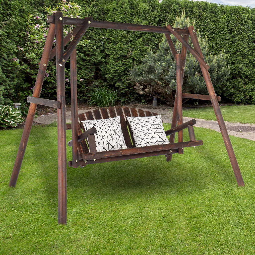6.5’ Solid Wood Outdoor Loveseat Garden Swing P506