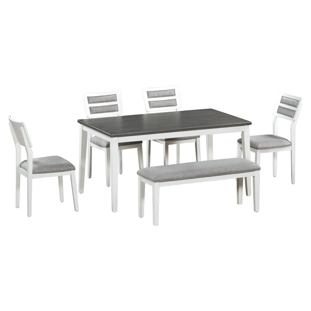 6 Piece Dining Table and Chair Set with 4 Upholstered Chairs and Bench F38561