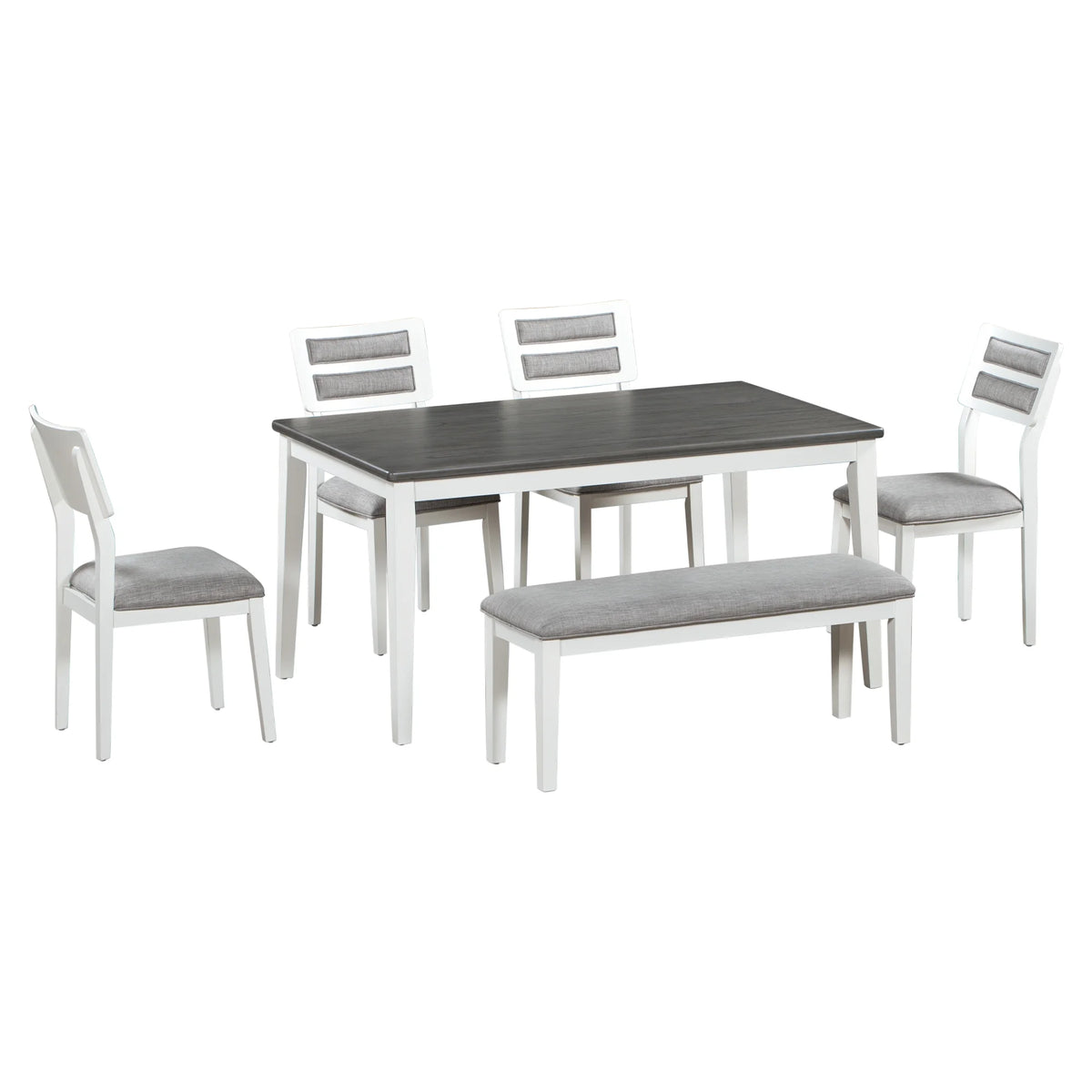 6 Piece Dining Table and Chair Set with 4 Upholstered Chairs and Bench F38561