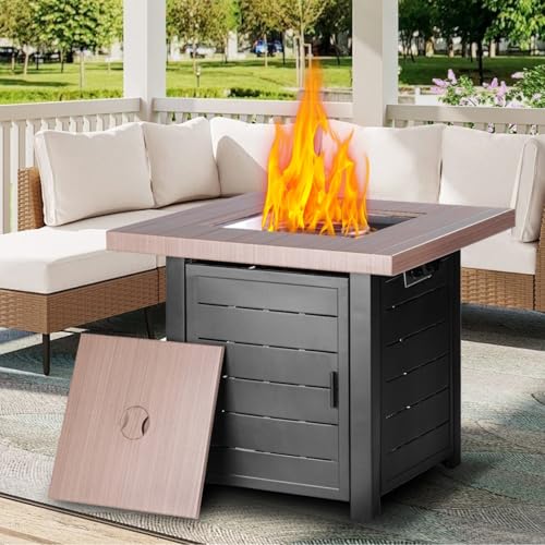 28 Inch Propane Fire Pit Table with Lid & Lava Rock, 50000 BTU Z51378