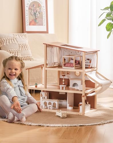 Wooden Dollhouse with 37 Pieces of Furniture & Accessories S5731