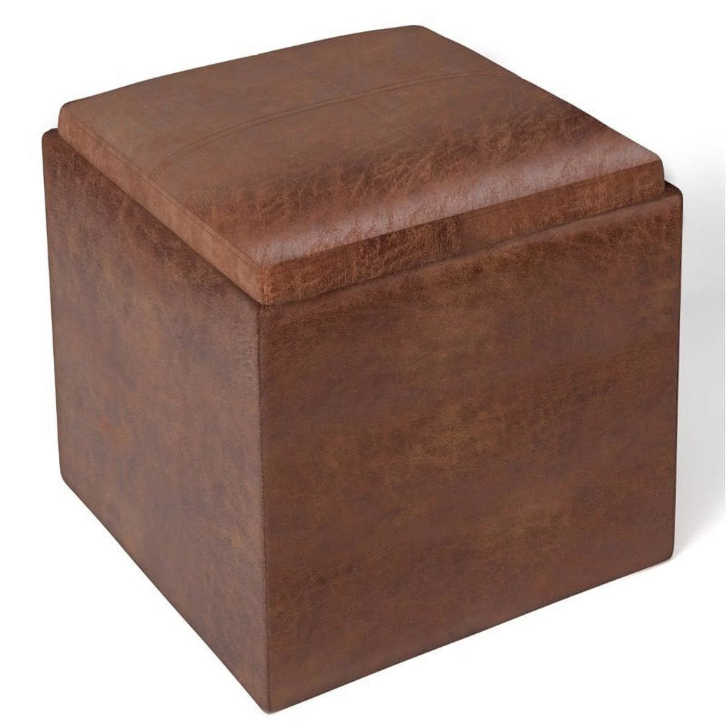 Faux Leather Storage Ottoman J677