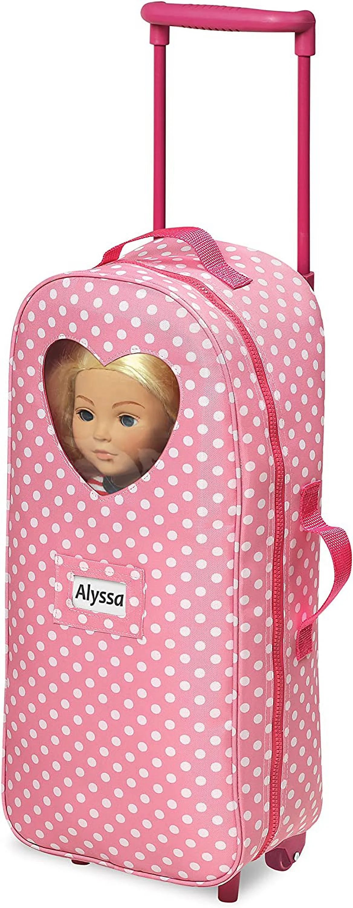 Pink Polka Dot 3-in-1 Trolley Doll Carrier with Rocking Bed and Bedding B8339