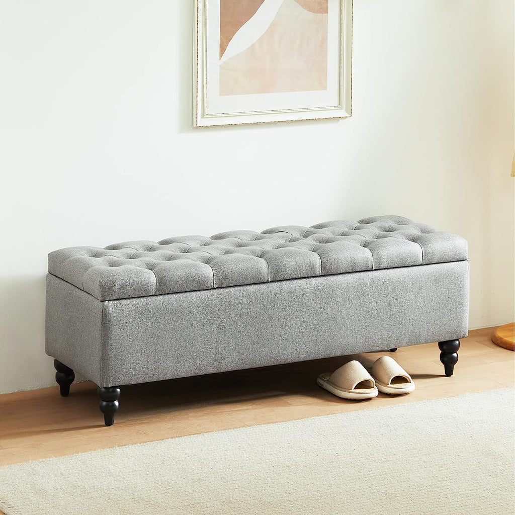 50.2 Inches Grey Upholstered Storage Ottoman Bench S595