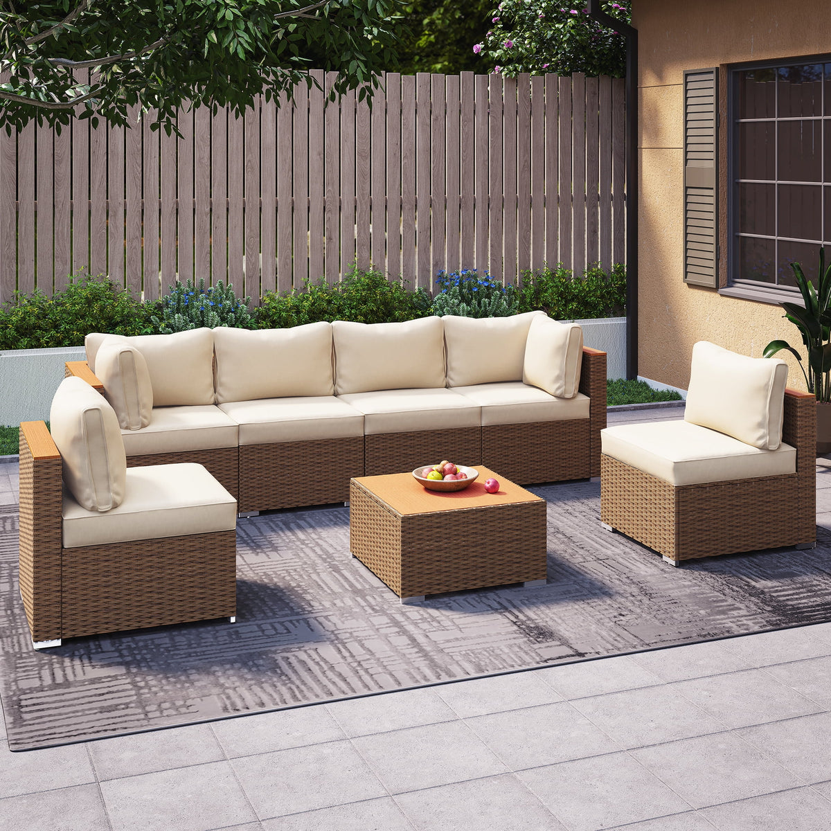 7 Pieces Patio Conversation Set with 6 Chairs and 1 Coffee Table N407961