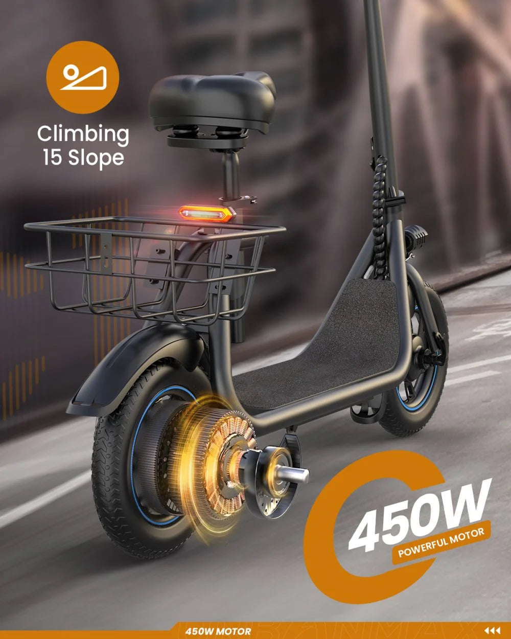 450W 12" Electric Commuter Scooter with Seat & Basket W588327