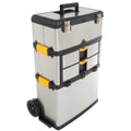 Portable Stainless-Steel Stackable 3-Part Tool Box with Wheels G229