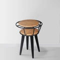 Industrial 2 Tier Round End Table with Metal Frame, White Oak and Black U83759