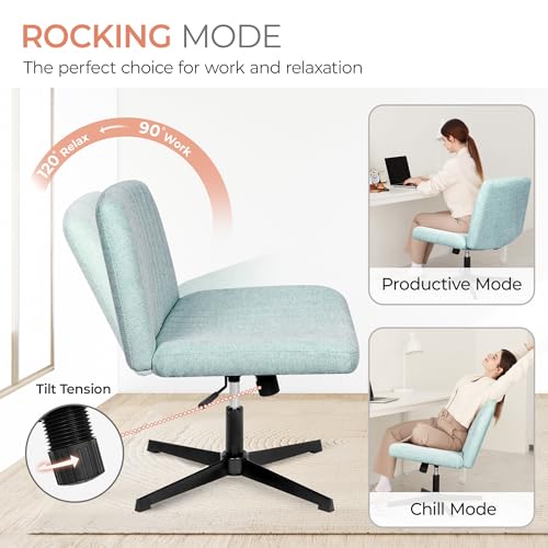 Beige Armless Adjustable Swivel Cross Legged Chair E981