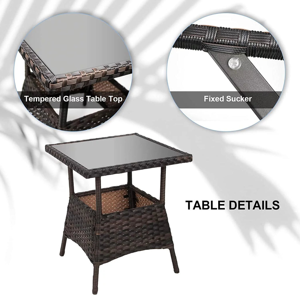 3 Pcs PE Wicker Rocking Bistro Set with Glass Table Q41726