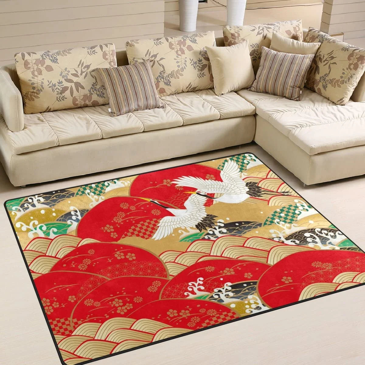 Japanese Crane Bird Area Rug 5'3"x4' U73010