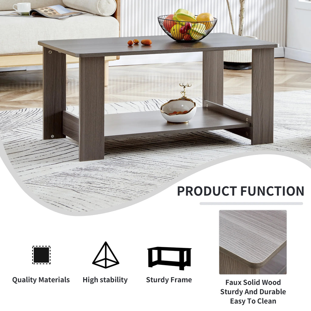 Gray Wood Grain Double Layered Rectangular Coffee Table B460699