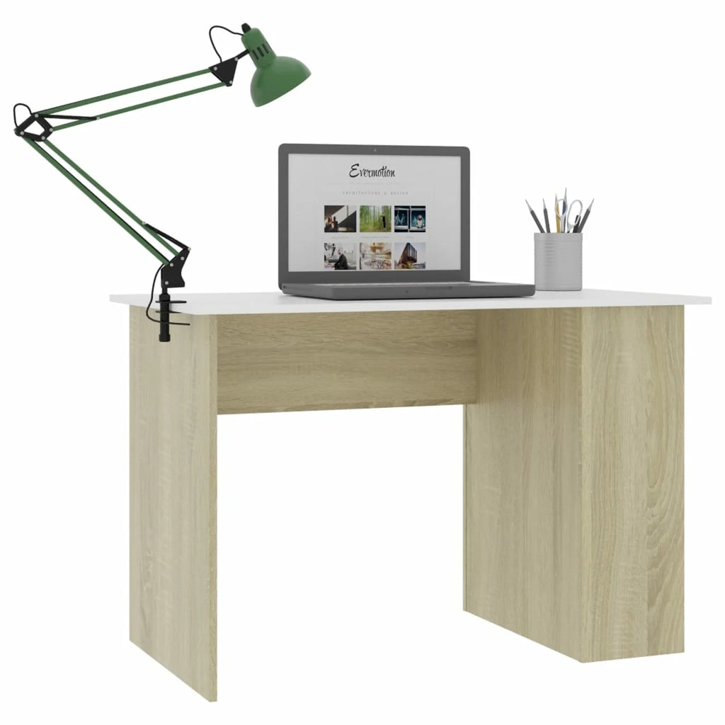 White Computer Desk with Side Storage Shelves I487031