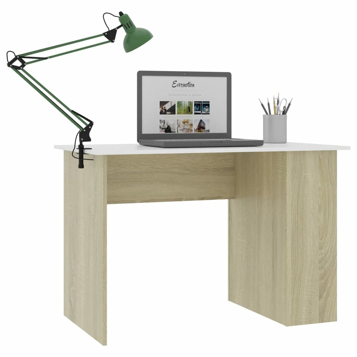 White Computer Desk with Side Storage Shelves I487031