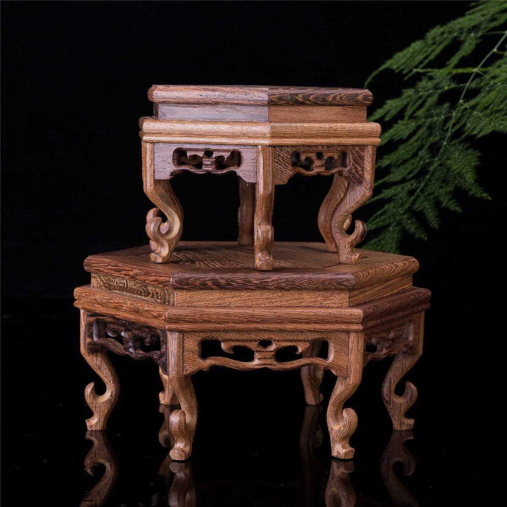 Hexagon Rosewood Fishbowl Vase Stand N907