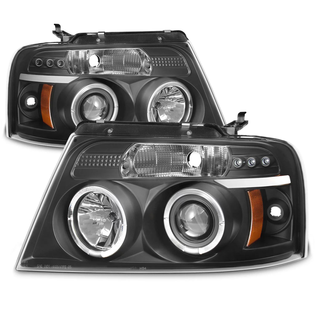 Black Bezel Dual Halo LED Projector Headlights + Tail Lamp Set B61735