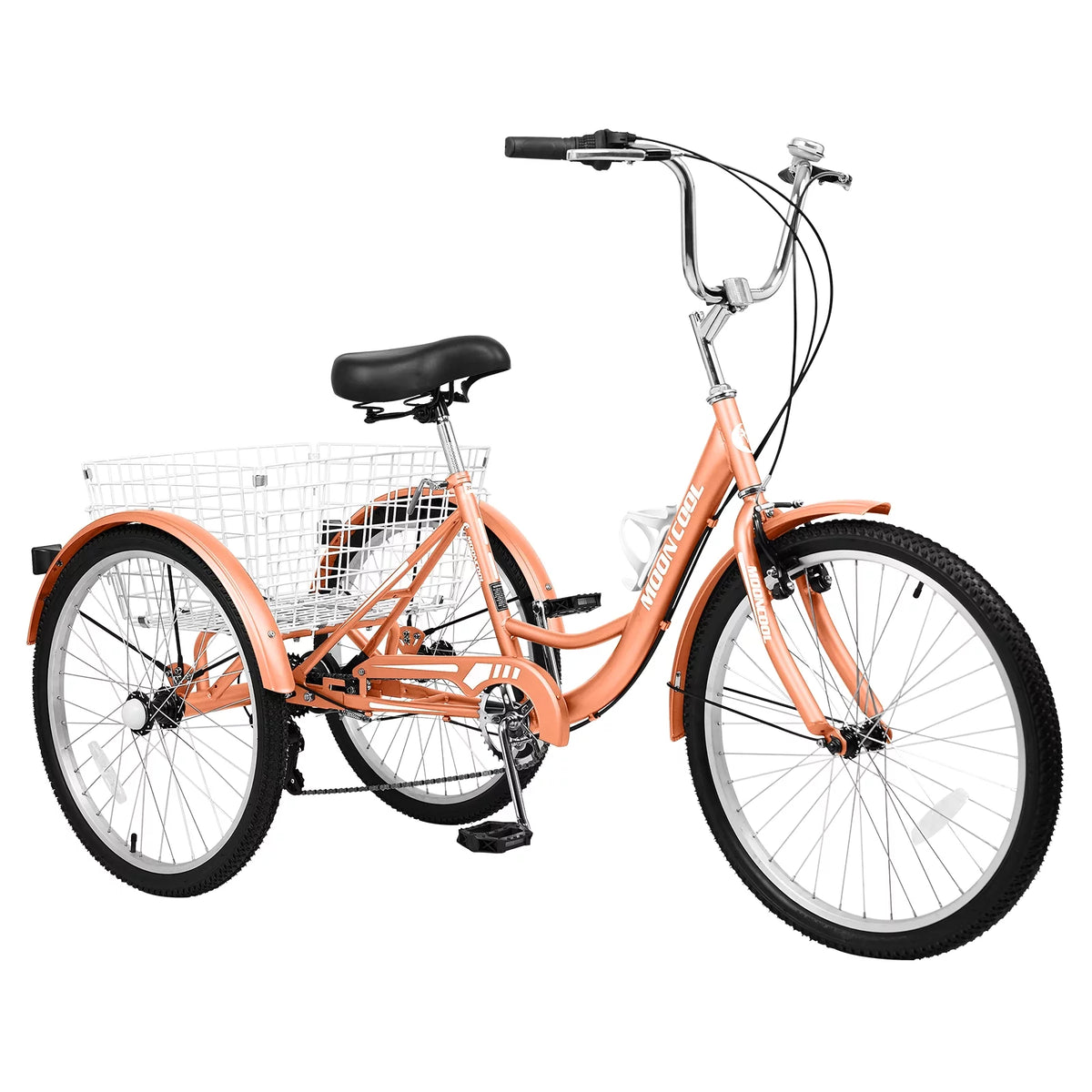 24" 7-Speed 3 Wheel Adult Tricycle with Baskets, Orange P134