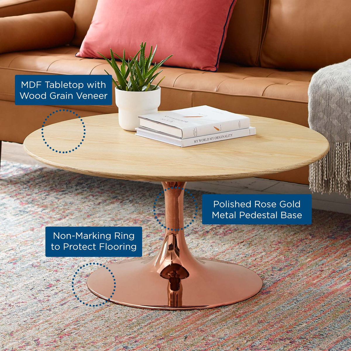 Round Wood Metal Coffee Table M4118