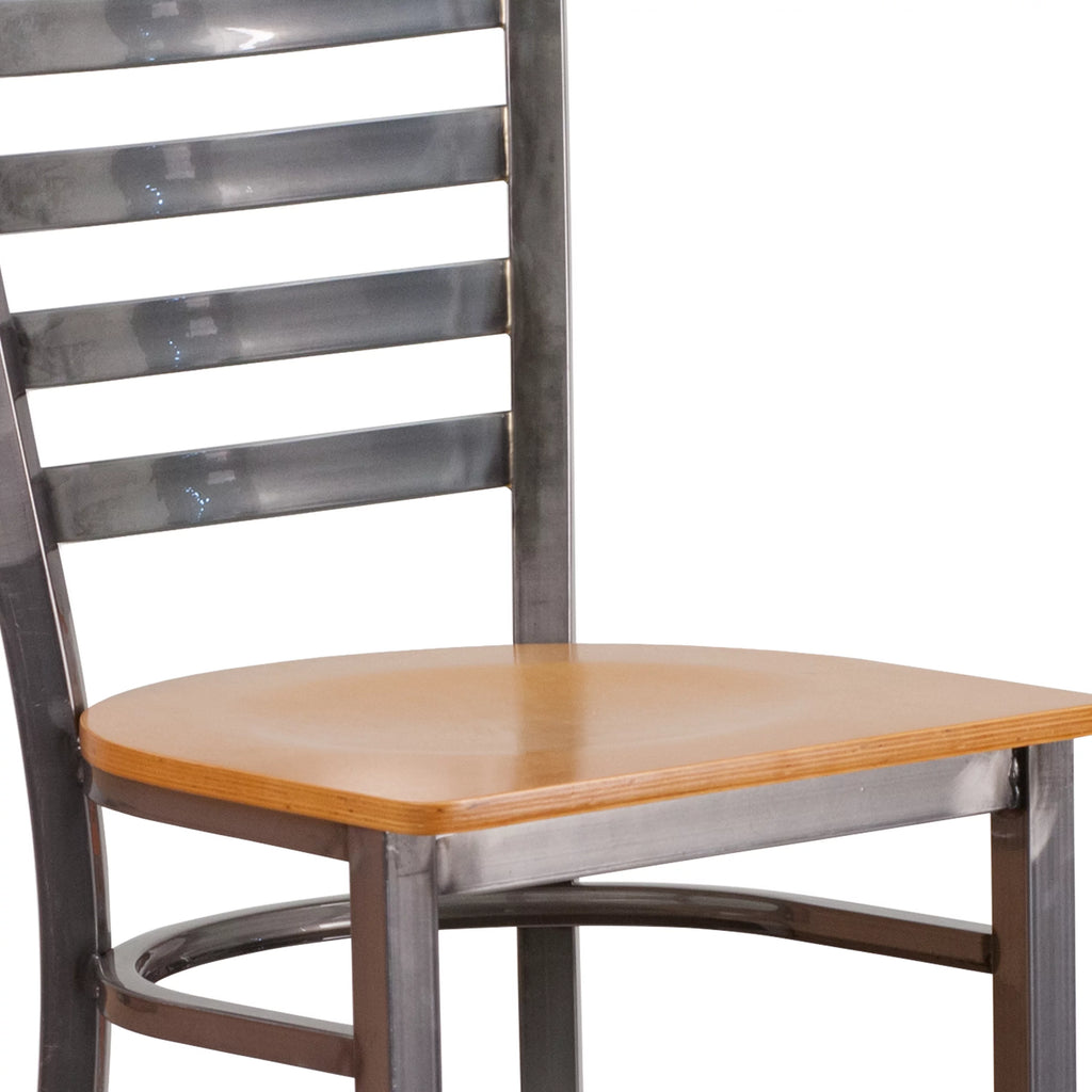 Ladder Back Metal Barstool with Natural Wood Seat Z451394