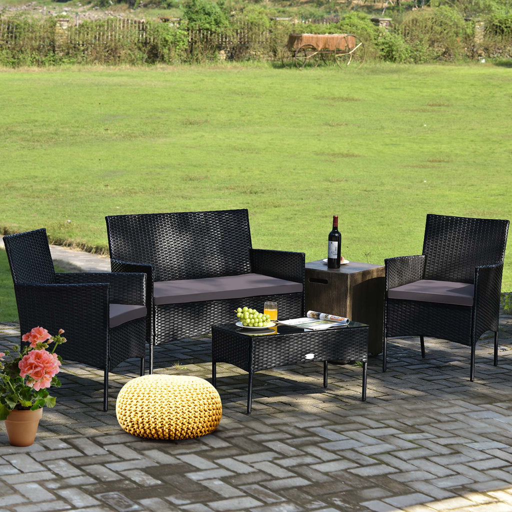 4 Pcs Cushioned Patio Rattan Furniture Set Y316