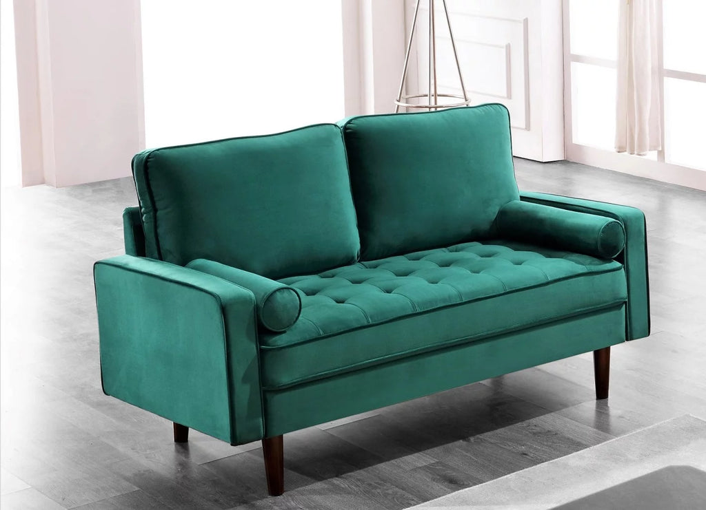 Green Velvet Square Arm Loveseat D74758