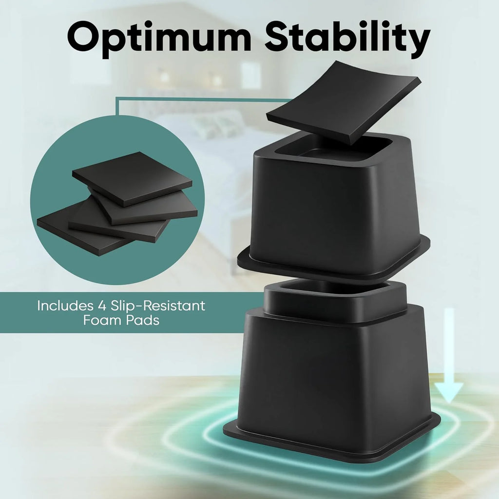 Adjustable Bed Risers 4 Pack Black Q86480