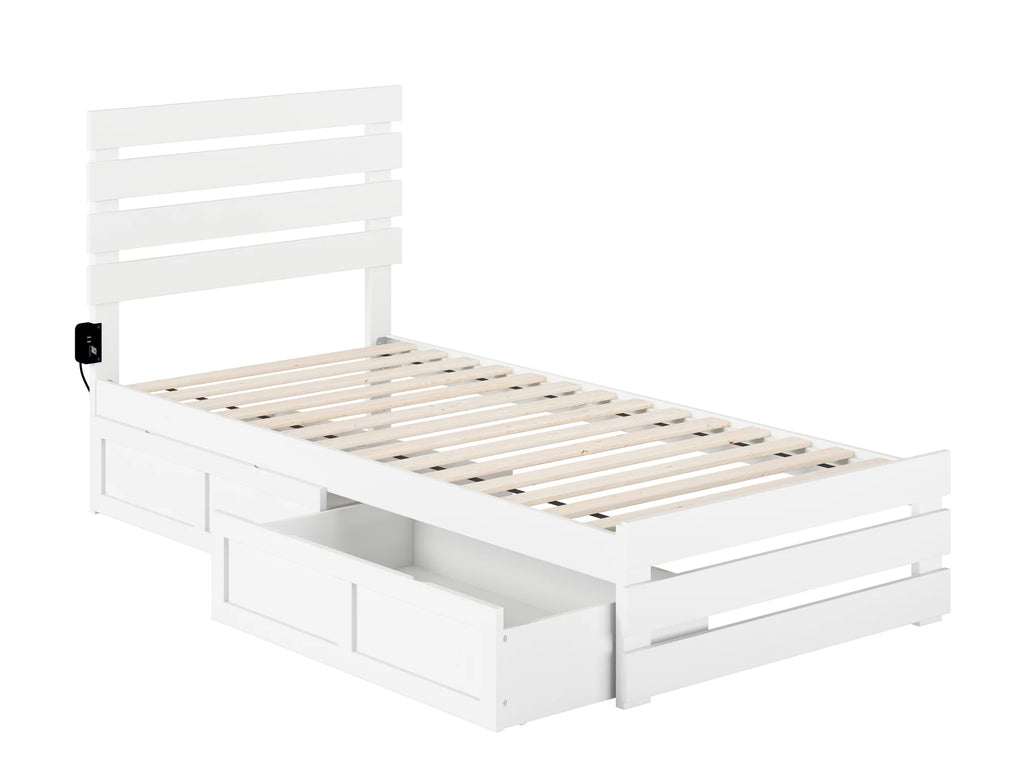 White Twin Extra Long Bed with Footboard and 2 Drawers G55044