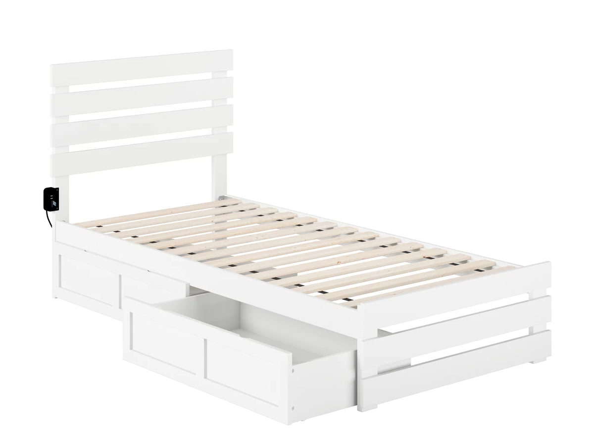 White Twin Extra Long Bed with Footboard and 2 Drawers G55044
