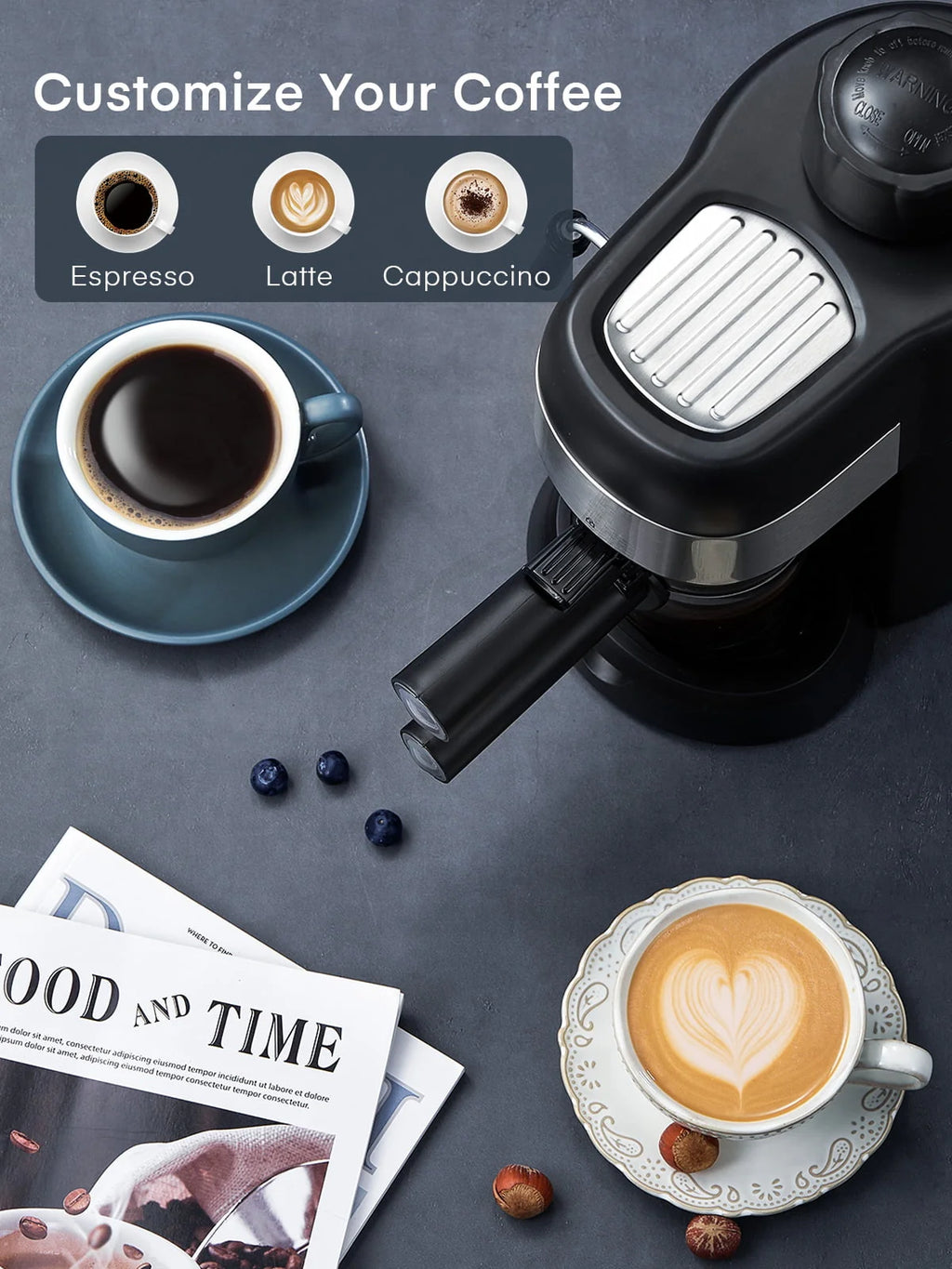 Black 3.5 Bar 4 Cup Steam Espresso Machine with Milk Frother Y9539