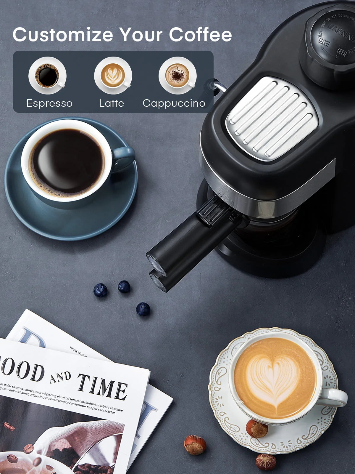 Black 3.5 Bar 4 Cup Steam Espresso Machine with Milk Frother Y9539