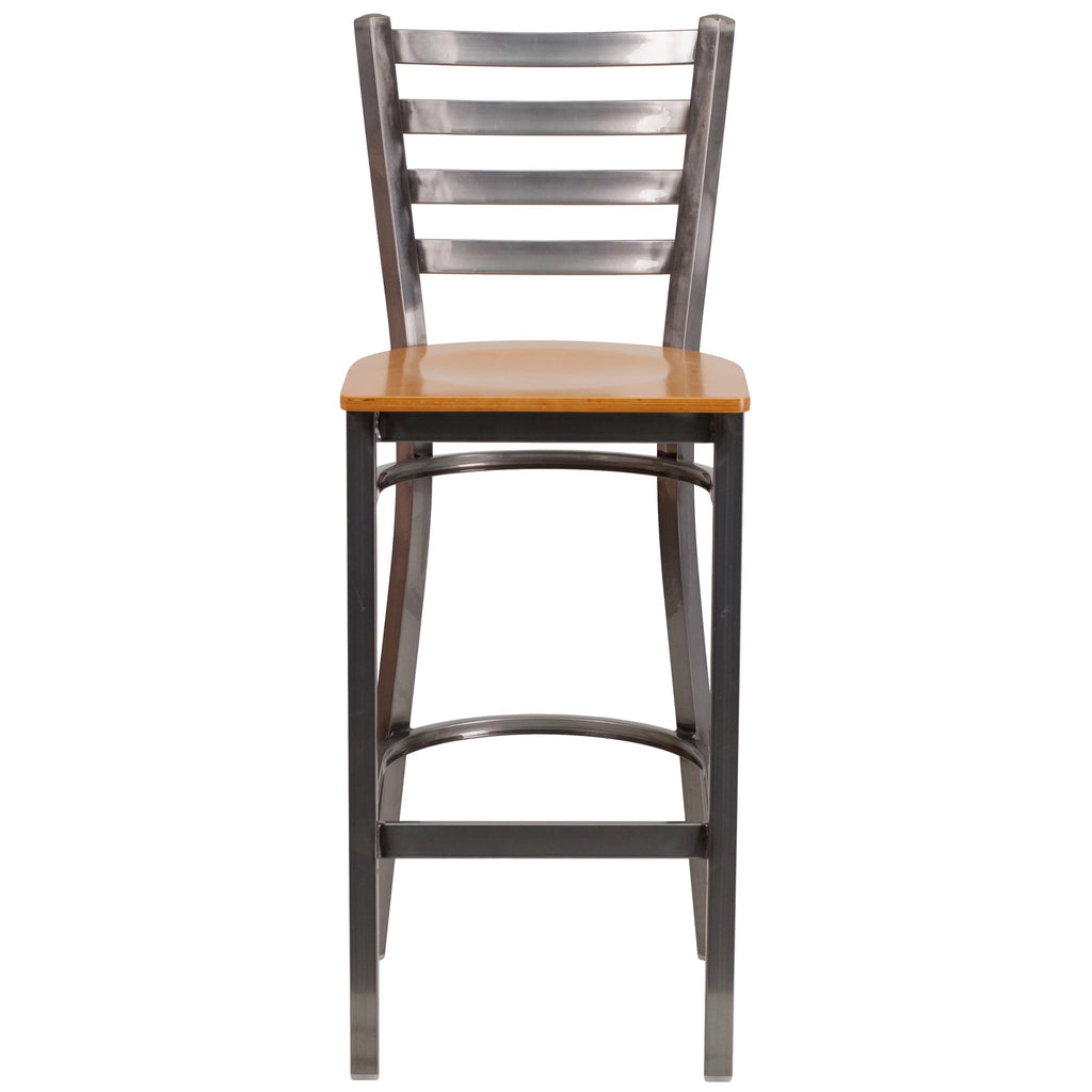 Ladder Back Metal Barstool with Natural Wood Seat Z451394