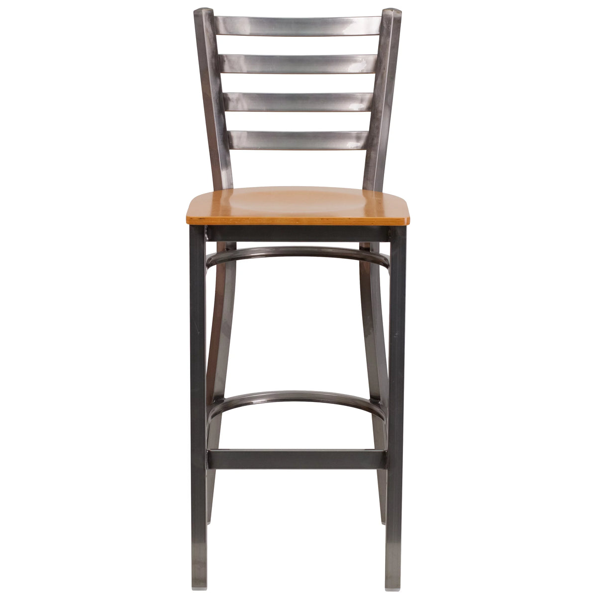 Ladder Back Metal Barstool with Natural Wood Seat Z451394