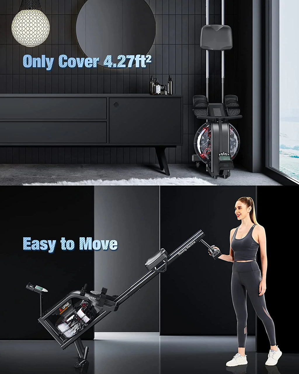 Water Rowing Machine 350 LB Weight Capacity Foldable with LCD Monitor S7234
